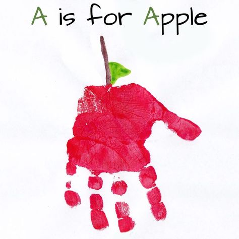 A is for apple, great apple day art project Phonic Book, Hand Print Art, September Crafts, Abc Crafts, Turkey Handprint, Apple Craft, The Letter A, Apple Theme, Alphabet Crafts