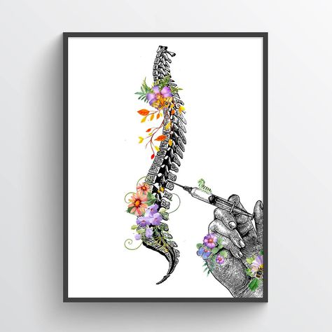 Epidural Anesthesia with flowers and insects on white the background. This is the perfect graduation gift. Available as poster (NO FRAME INCLUDED) or canvas print (READY TO HANG).  POSTER QUALITY  -10.3 mil thick -High color -Printed on Epson Stylus Pro 7900 -Uses Epson UltraChrome HDR ink-jet technology -Epson Enhanced Matte Paper -Heavyweight stock  CANVAS QUALITY  -Poly-cotton blend -0.75" inches thick-Fade-resistant -Hand-stretched -Hand glued solid wood stretcher bars -Matte-finish coating World Anesthesia Day Poster, World Anaesthesia Day Images, Anaesthesia Wallpaper, Anesthesia Aesthetic, Anesthesia Art, Anesthesiologist Assistant, Medicine Art, Wine Bottle Wall, Bottle Wall