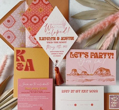 Stationery Collections | Worcestershire | Peach Wolfe Paper Co Eclectic Wedding Invitations, Disco Themed Wedding, Neon Woman, Groovy Wedding, 70s Wedding, Western Themed Wedding, Retro Wedding Invitations, Eclectic Wedding, Boda Mexicana