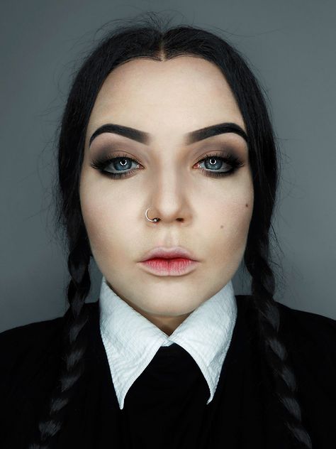 Wednesday Addams inspired by iskesib Wednesday Addams Costume Makeup, Wednesday Addams Makeup, Creative Halloween Makeup, Wednesday Addams Costume, Halloween Make-up Looks, Creepy Halloween Makeup, Cute Halloween Makeup, Halloween Makeup Pretty, Halloween Makeup Scary