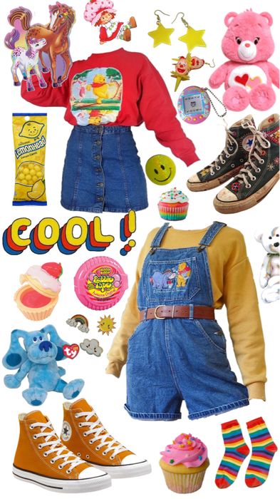 Kidcore Aesthetic Outfits Vintage, Core Core Outfits, Bright Retro Aesthetic Outfit, Vintage Kidcore Outfits, Cool Cute Outfits, Partycore Outfits, Color Core Outfits, Weird Style Outfit, Rainbowcore Clothes