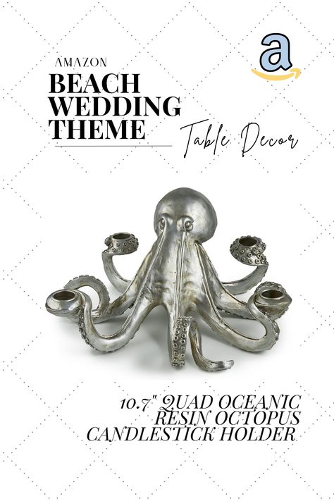 Beach-themed octopus shaped resin 4-candle candlestick holder. Exquisite table centerpiece perfect for adding a touch of seaside charm to your wedding. Handcrafted with attention to detail, this unique decor piece features a stunning octopus, capturing the essence of the ocean. Crafted from high-quality resin, it boasts durability and intricate craftsmanship. Whether you're planning a beach wedding or simply love coastal-inspired decor, this candlestick holder is a must-have. Jellyfish Candle Holder, Tentacle Candle Holder, Octopus Candle Holder, Octopus Figurine, Octopus Incense Holder, Gold Candle Holders, Beach Theme Wedding, Candlestick Holders, Unique Decor