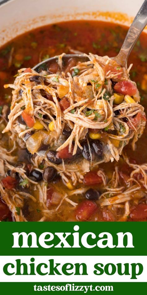 Mexican Chicken Soup Recipes, Chicken Mexican Soup, Mexican Chicken Soup, Slow Cooker Mexican Chicken, Soup Bar, Slow Cooker Mexican, Mexican Soup Recipes, Mexican Chicken And Rice, Mexican Soup Chicken