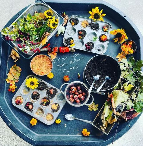 Outdoor Playgroup Ideas, Autumn Sand Tray Ideas Eyfs, Autumn Tuff Trays Eyfs, Harvest Festival Tuff Tray, Outside Tuff Tray Ideas Eyfs, Autumn Outdoor Learning Eyfs, Autumn Investigation Area Eyfs, Outdoor Investigation Area Eyfs, Autumn Provision Eyfs