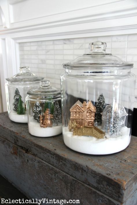 Dollar Store Christmas Decor, Diy Snow Globe, Dollar Store Christmas, Christmas Snow Globes, Christmas Jars, Snow Village, How To Make Snow, Navidad Diy, Diy Holiday Decor