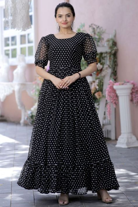 Black Color Tempting Georgette Readymade Digital Printed Gown Clothing Wardrobe, Diwali Dresses, Designer Gown, Chic Maxi Dresses, Plus Size Gowns, Jeans Shoes, Designer Evening Gowns, Printed Gowns, Womens Prom Dresses