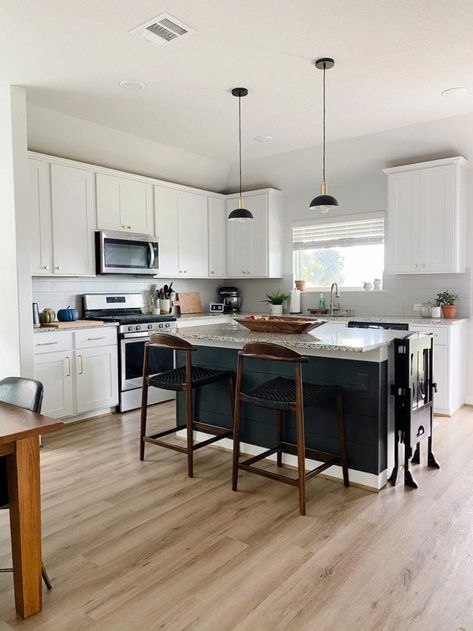 A look at how we re-painted our kitchen island a beautiful, moody charcoal gray. We used Behr's Carbon Copy to transform our kitchen and give it a totally new look! Best Dark Paint Colors, Green Painted Rooms, Dark Gray Paint Colors, Dark Blue Paint Color, Best Gray Paint Color, Bedroom Decor Dark, Painting Shiplap, Dark Blue Paint, Dark Grey Paint