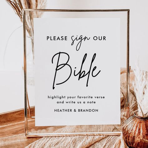 Family Bible Wedding Guest Book, Bible For Guest Book At Wedding, Wedding Bible Signing, Sign Bible Wedding, Bible Verse Wedding Guest Book, Bible Verse Guest Book, Bible Wedding Ideas, Wedding Signage Ideas Guest Books, Bible Verse Wedding Sign