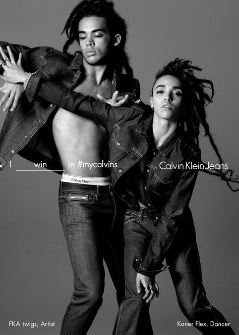 Electrify in #mycalvins. The Spring 2016 Calvin Klein Jeans campaign featuring musician + artist FKA twigs and dancer Kaner Flex. Calvin Klein Photoshoot Ideas, Calvin Klein Shoot, Calvin Klein Ads, Calvin Klein Campaign, Fka Twigs, David Sims, My Calvins, Summer Campaign, Campaign Fashion