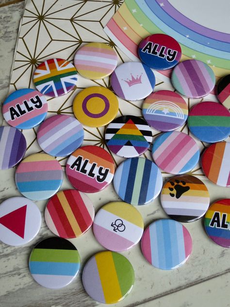 🌈  Loving making all your LGBTQIA Pride badges - we have a great selection to pick from & we are always adding more designs >>   #pride #lgbtqia #pridebadges #allybadges #ally #badges #badgemaker Pride Badges, Book Badge, Hen Party Badges, Badge Maker, Rainbow Badge, School Badges, Birthday Badge, Button Badge, Lgbtq Pride