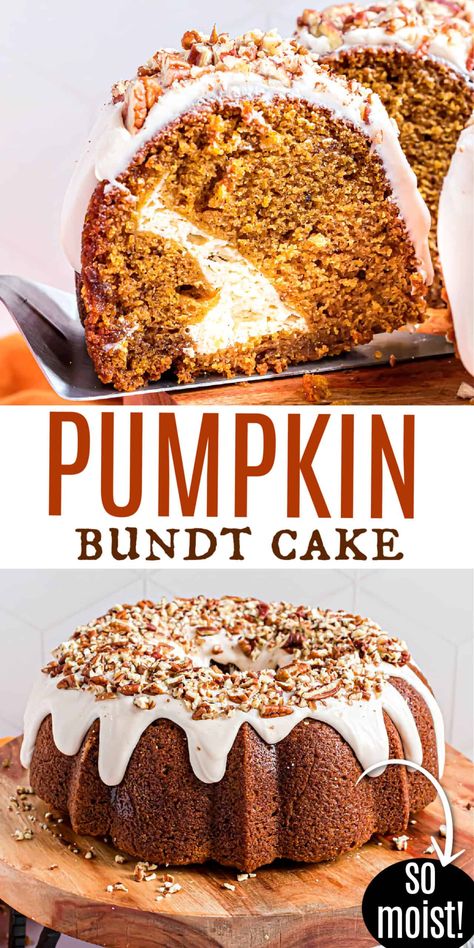 Pumpkin Bundt Cake gets even better when you fill it with cream cheese! A hint of maple and warming spices will have you ready to pull on your coziest sweater and watch the leaves fall. Pumpkin Cream Cheese Bundt, Pumpkin Bundt Cake Recipes, Cream Cheese Bundt Cake, Pumpkin Bundt, Pumpkin Bundt Cake, Pumpkin Cream Cheese, Bundt Cake Recipe, Sally's Baking, Cook Dinner