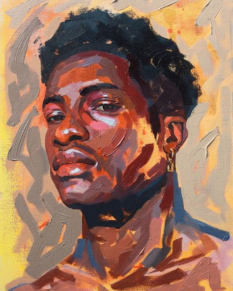 Daniel Jaen on Instagram: “Now posting the full image of this painting . . . . . . #contemporaryart #contemporary #artsy #contemporaryportrait #paintings #oiloncanvas…” Artist With Painting, Abstract Realism Portraits, Cool Drawings Colorful, Oil Drawing Ideas, Gold Portrait Painting, Black People Paintings, Men Art Reference, Portrait Painting Styles, Color Portrait Painting