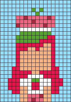 Strawberry Shortcake Pixel Art, Strawberry Pixel Art, Grid Art, Pixel Art Design, Cartoon Girl, Fuse Beads, Alpha Pattern, Alpha Patterns, Friendship Bracelet Patterns