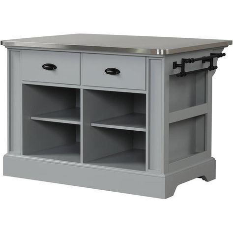 PRICES MAY VARY. Rectangular Top 2 Storage Drawers 4 Open Storage Compartments Stainless Steel Top 2 Rods Included Rectangular Kitchen Island, Kitchen Island Finishes, Stylish Kitchen Island, Island Storage, Kitchen Island Storage, Rectangular Kitchen, Grey Kitchen Island, Small Kitchen Island, Solid Wood Kitchens