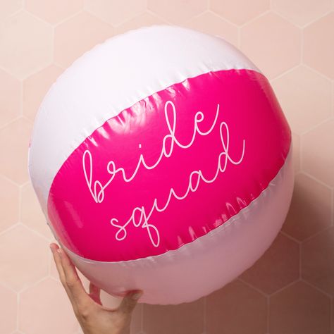 Bride Squad Hen Party Beach Ball  We've all been there. Decided on a beach get away for your bestie's hen, planned the outfits and bought matching swimsuits for the whole gang to make sure the pics are as on point as possible...the realised that sometimes sunbathing can be a bit boring, but all the beach balls for your Hen Party Pool Inflatables, Pool Party Hen Do, Hen Pool Party, Beach Hen Do, Beach Party Games, Blackpool Beach, 2025 Moodboard, Barbie Bachelorette, Pool Party Dresses