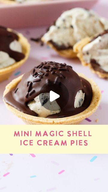 Taryn Camp on Instagram: "Mini Ice Cream Pies 🍦  So easy and unbelievably good. This recipe is from my summer eBook ☀️ I’ve written it below, but you can also comment BOOK for a direct link to download it!   * 6 tbsp Nutella or chocolate spread of your choice * 6 mini graham cracker crusts * Approximately 3-4 cups of chocolate, vanilla, or marbled ice cream. You can also use flavors with add-ins like cookies n cream or cookie dough. * 1 bottle of milk chocolate magic shell * Sprinkles for decorating  Spread 1 tablespoon of Nutella at the bottom of each mini crust. Using a large ice cream scoop, place a rounded scoop of ice cream on each crust, on top of the Nutella layer. Freeze for 2-3 hours or until the ice cream is frozen solid. Once frozen, remove each pie from their foil pie bases an Mini Ice Cream Pies, Bottle Of Milk, Mini Ice Cream, Magic Shell, Cookies N Cream, Cream Pies, July Recipes, Ice Cream Pies, Chocolate Spread