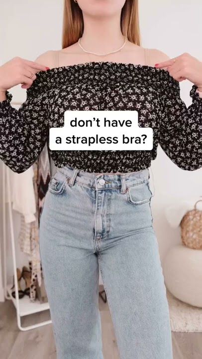 Don't Have a Strapless Bra? #Shorts Strapless Crop Top Outfits, How To Make Strapless Bra Diy, How To Turn A Bra Into Strapless, How To Make A Strapless Bra With Straps, How To Wear Bra For Off Shoulder Tops, How To Make A Strapless Bra Diy, Bra Hacks For Off Shoulder Tops, Make A Bra Strapless, How To Make A Bra Strapless