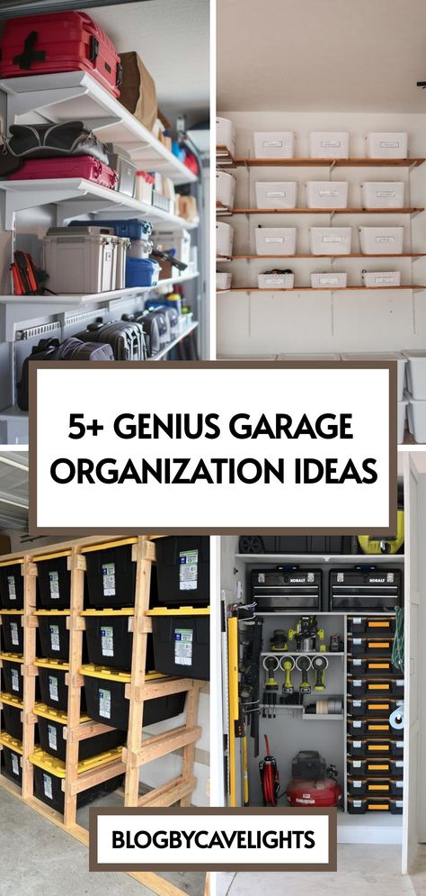 5 garage organization ideas Garage Organization Toys, Organizing Tools In House, Screw And Nail Storage Ideas, Garage Tote Storage, Garage Shelf Ideas, Nail Storage Ideas, Tool Closet, Kids Garage, Tool Wall Storage