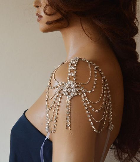 Shoulder Jewellery, Bridal Sleeves, Crystal Wedding Dress, Shoulder Epaulettes, Interesting Jewelry, Shoulder Jewelry, Shoulder Necklace, Wedding Necklaces, Bridal Accessories Jewelry