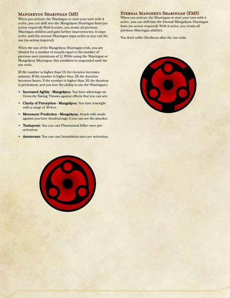 The Mangekyou Sharingan from my homebrew D&D Sharingan power approach. This is the Mangekyou Sharingan, an eye with immense power that makes you blind over time if you overuse it. Awakening the Eternal Mengekyou Sharingan may require a very special trigger up to the GM. Eternal Mangekyou Sharingan, Dungeons And Dragons Rules, Dnd Stats, Dnd Character Sheet, Dnd World Map, Dnd Classes, Dungeon Master's Guide, Dnd Races, D D Items