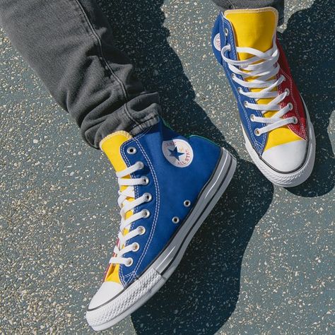 Converse Chuck Taylor All Star Hi Color-Block Sneaker | Journeys Converse Painting Ideas, Primary Colors Aesthetic, Colorful Converse, Converse Colors, Chucks Style, Converse Style Women, Color Block Shoes, Block Shoes, Converse Style