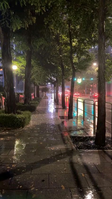 Rainy Vibes, Rain Street, Love The Rain, Night Landscape Photography, Rainy Street, Rainy Day Aesthetic, Whatsapp Wallpaper Cute, Dark Nature, Beautiful Scenery Pictures