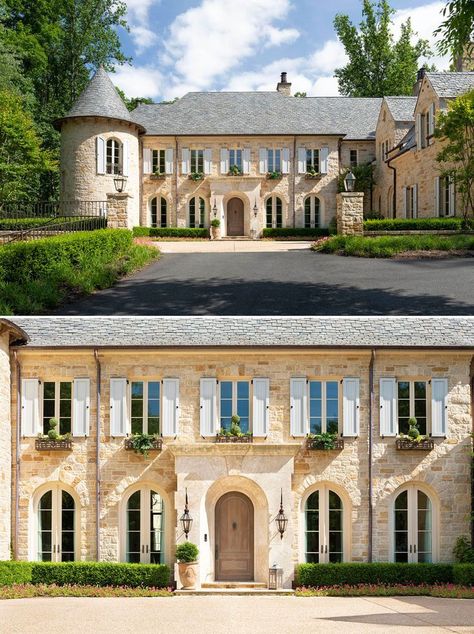 Limestone House Exterior, Old French House, Vienna Virginia, Rustic Country House, House In The Countryside, Limestone House, Nice Homes, House Shutters, Timber Ceiling