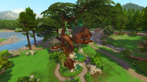 The Sims 4 Tree House, Sims 4 Tree House, Houses Illustration, Dates Tree, Ac Ideas, Landscaping Trees, Sims Houses, Cc Furniture, Sims 4 House Building