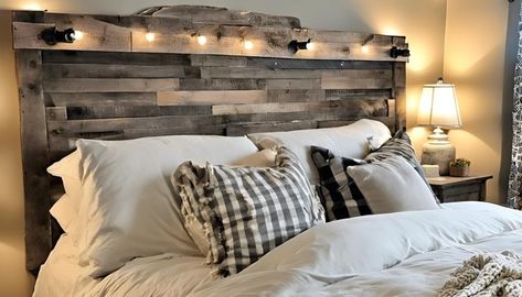 How to Make a DIY Rustic Headboard Effortlessly: Our Guide Diy Wood Headboard Ideas Rustic, Diy Rustic Headboard Queen, Diy Headboard Ideas With Shelves, Diy Headboard King Bed, Diy Headboard Footboard Ideas, Diy Rustic Headboard Ideas, Farmhouse Headboard Diy King Beds, No Headboard Bed Ideas The Wall, Shiplap Headboard Wall