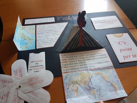 Interno del libro: definizione di cos'è un vulcano, i vulcani in Italia, gli elementi che costituiscono un vulcano, i vulcani attivi nel mondo, vulcano 3D/pop-up, che cos'è un'eruzione e c'è posta per te. Volcano Projects, Lap Book, Diy School, Primary School, Volcano, Pop Up, Hawaii, Book Cover