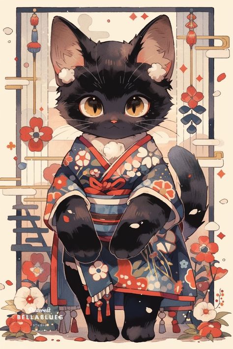 #KawaiiCatKimono #CutePets #PetApparel #CatFashionistas Description: Make a pawsitively cute choice with our kawaii cat kimono attire. Order now: Order Here Kawaii Sketchbook, Cat Kimono, Asian Cat, Kimono Art, Japanese Cat, Japon Illustration, Cute Animal Drawings Kawaii, Japanese Tattoo Art, Cat Artwork