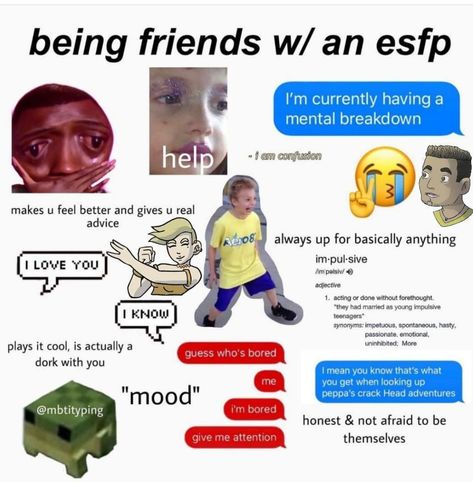 Esfp Personality Type, Mbti Dynamics, Esfp Personality, Enfp Intj, 16 Personality Types, Mbti Memes, Myers Briggs Personality Types, Mbti Character, Myers Briggs Personalities