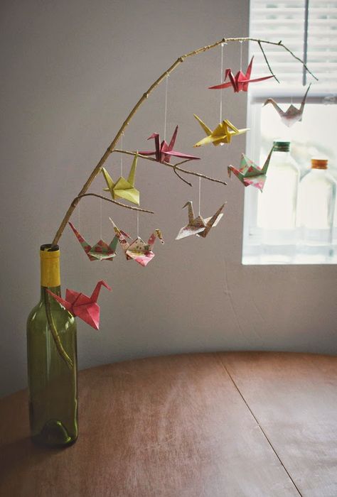 Origami mobile                                                                                                                                                                                 More                                                                                                                                                                                 More Diy Origami Home, Diy Origami Home Decor, Paper Crane Mobile, Origami Decor, Origami Home Decor, Crane Mobile, Kerajinan Diy, Origami Mobile, Tutorial Origami