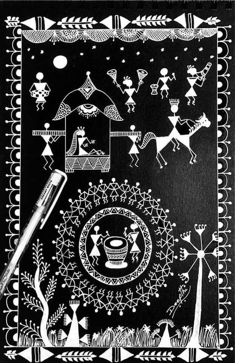 Warali Drawings On Wall, Varli Painting Art, Pithora Painting, Warli Art Painting, Saura Art, Warli Paintings, Worli Painting, Warli Painting, Warli Art