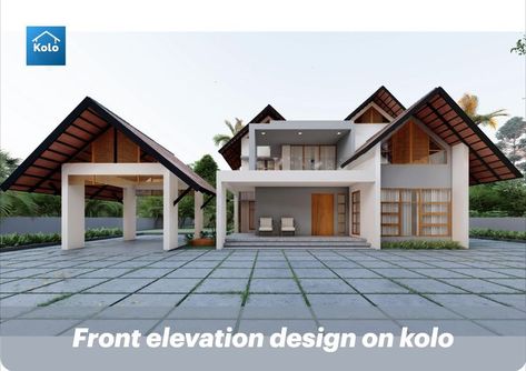 frontelevation, koloapp, furniture, exterior, outdoor, kerala Home Stairs Design Interiors, Traditional Modern Home, New Model House, Slope Roof, Kerala Traditional House, 3d Plan, Front Elevation Design, Single Floor House Design, Autocad Tutorial