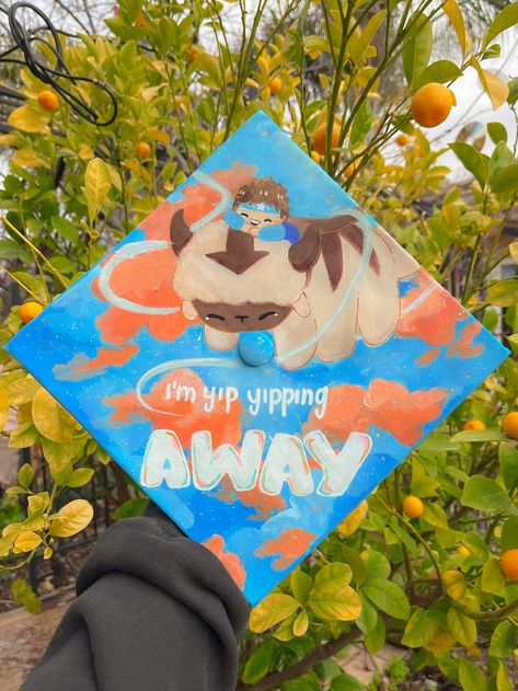 Pochacco Graduation Cap, Graduation Cap Ideas Atla, Designed Graduation Caps, Genshin Impact Graduation Cap, Graduation Cap Atla, Ponyo Graduation Cap, Painting Graduation Cap, Bluey Graduation Cap Ideas, Avatar The Last Airbender Graduation Cap