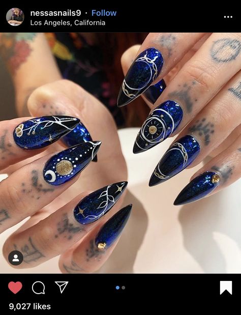 Vanessa Cooper, Cosmic Nails, Witch Nails, Witchy Nails, Nails Yellow, Goth Nails, Edgy Nails, Stiletto Nails Designs, Dope Nails