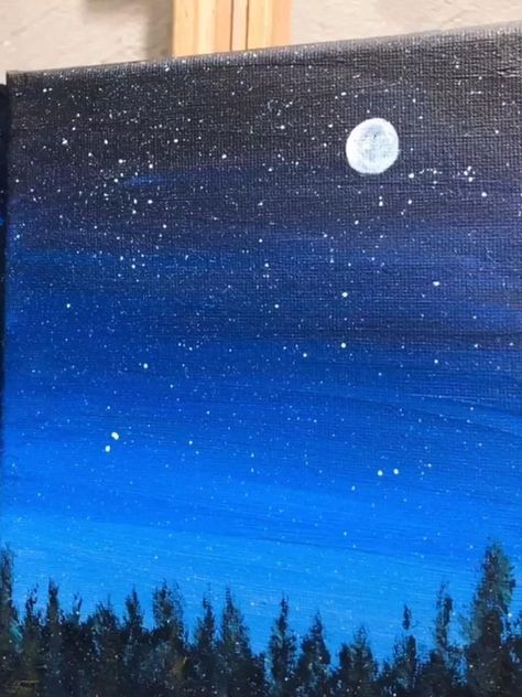 Blue Night Sky Painting, Night Sky Painting Easy, Night Sky Drawing, Cloud Painting Acrylic, Meaningful Paintings, Canvas Art Painting Abstract, Canvas Art Painting Acrylic, Tree Watercolor Painting, Sky Art Painting