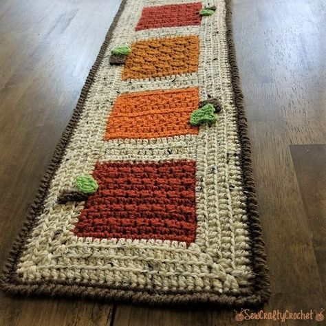 Thanksgiving Crochet, Thanksgiving Table Runner, Fall Crochet, Fall Crochet Patterns, Halloween Table Runners, Crochet Table Runner Pattern, Halloween Music, Fall Table Runners, Handmade Table Runner