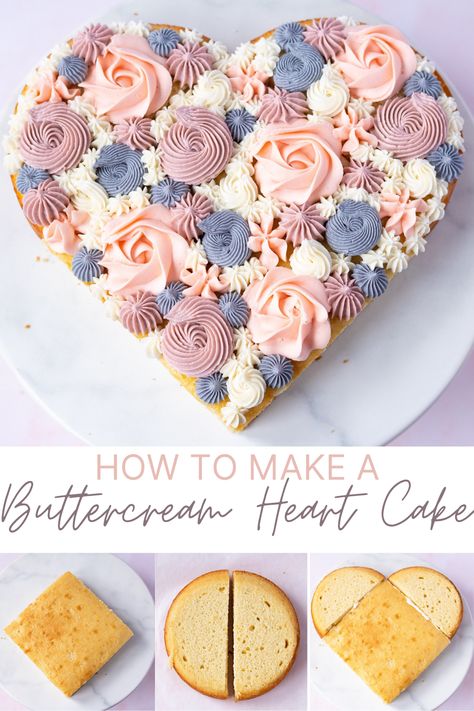 Easy Shaped Cakes, Cupcakes In Heart Shape, Easy Heart Shaped Cakes, Heart Shape Cake Decoration, How To Heart Cake, Heart Shaped Cake Tutorial, Heart Shapes Cake, Heart Cake Designs Birthday, Easy Heart Cake