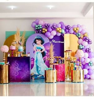 Disney Princess Theme Party, Jasmine Cake, Princess Jasmine Party, Balloon Birthday Themes, Fairy Princess Birthday, Aladdin Birthday Party, Princess Jasmine Birthday Party, Aladdin Party, Princess Jasmine Birthday