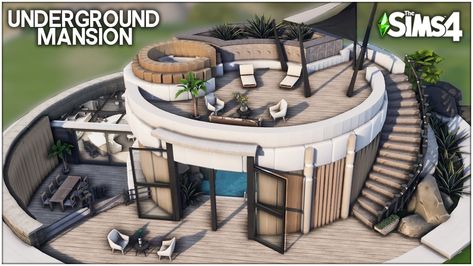 Sims Underground House, Sims 4 Conversation Pit, Sims 4 Builds Basegame, Sims 4 Mansion No Cc, House Plans Sims 4, Underground Mansion, The Sims 4 Home, Sims Garden, Underground House Plans