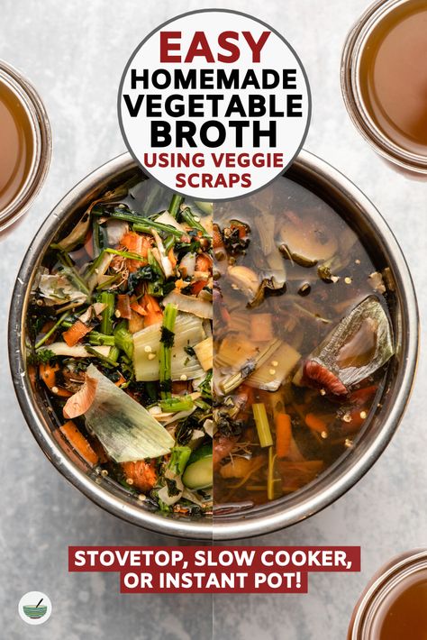 Easy Kid Friendly Dinners, Homemade Vegetable Broth, Instant Pot Slow Cooker, Asian Vegetarian Recipes, Vegetable Scraps, Vegetable Broth, Broth Recipes, Vegan Soups, Vegan Meal Prep