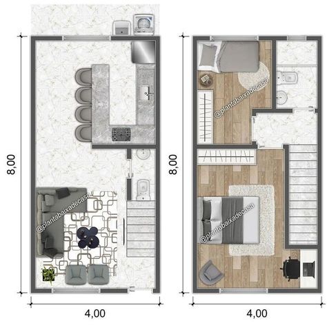 Double Story House Design, Double Storey House Design, Architectural Blueprint, Studio Apartment Floor Plans, Small House Blueprints, Double Story House, Double Storey House, Small Tiny House, Modern Small House Design