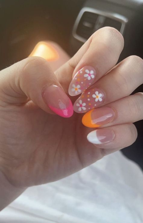 50 Pretty Spring Nails French Tip You'll Want to Copy Immediately. summer colorful nails french tips with flowers colors red orange white Outstanding Spring Nails French Tip Gallery #springnailsideas2023 #springnailsideasacrylic #springnailsideasshort #springnailsideassimple #springnailsideasalmond #springnailsideascoffin #springnailsideassquare Preppy French Tip Nails With Design, Colorful French Tips With Flowers, Colorful French Tip Nails With Flowers, Tips With Flowers Nails, Pink White And Orange Nails, Pink And Orange Floral Nails, White Nails With Colorful Flowers, Cute White French Tip Nails Designs, White French Tip Nails With Flower Design