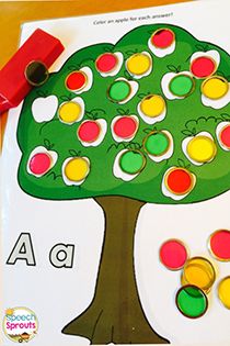 Apple Tree Bingo Chip or Dot Marker Freebie Apple Centers, Preschool Slp, Roll A Dice, Dot Marker Activities, Bingo Chips, Apple Preschool, Apple Unit, Speech Therapy Games, Apple Activities