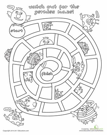 Worksheets: Avoid the Germies Maze Germs For Kids, Germs Lessons, Writing Practice Preschool, Winter Worksheets, Hygiene Activities, Kids Worksheet, Maze Worksheet, Elementary Counseling, Fall Kindergarten