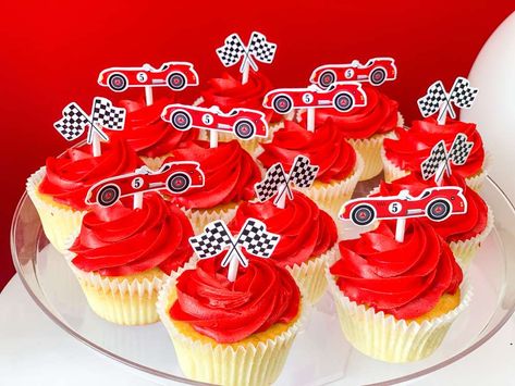 Race Car Cupcakes, Car Birthday Party Ideas, Car Cupcakes, Race Car Birthday Party Ideas, Mcqueen Birthday, Cars Cupcakes, Racing Party, Car Birthday Party, 2nd Birthday Party For Boys