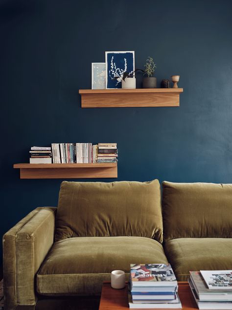 How to make a small living room look bigger | Livingetc Hague Blue Kitchen, Farrow Ball Hague Blue, Blue Bedroom Colors, Farrow Bal, Blue Kitchen Island, Borrowed Light, Dark Blue Paint, Hague Blue, Dining Room Blue