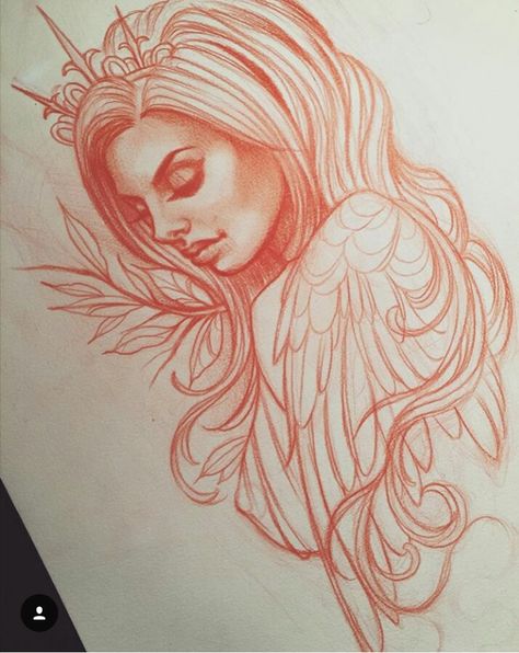 Angel Lady Tattoo, Neotrad Woman Tattoo, Neo Traditional Angel Tattoo, Cupid Tattoos For Women, Woman Face Tattoo Design Drawings, Female Face Tattoo Design, Neo Traditional Art, Skull Rose Tattoos, Neo Tattoo